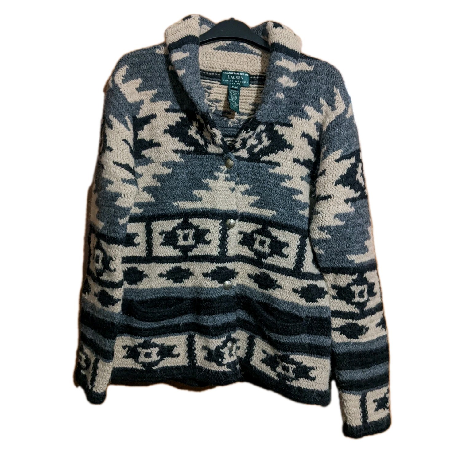 Ralph Lauren Aztec Southwestern Rare Wool and Alpaca Chunky Hand Knit Cardigan M