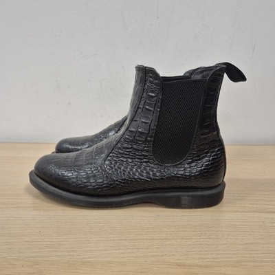 Dr. Martens Flora Chelsea schwarz strukturiert Krokoleder Stiefeletten flach Größe UK 9
