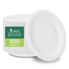 Freshware 9" Paper Plates - 500-Pack Biodegradable Sugarcane Dinner Plates
