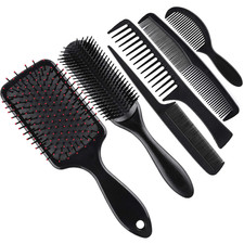 6 Pieces Hair Brush Comb Set Paddle Brush Detangle Hair Brush and Black Combs Fo