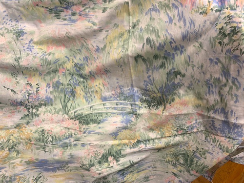 Vintage Springmaid DOUBLE FLAT Sheet Monet Garden Pond Bridges Impressionistic - Picture 2 of 4