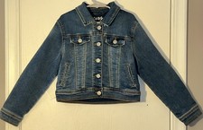 Cat  Jack Little Girl 6/7 Jacket Blue Jean Front Snaps Faux Flapped Pocket EUC