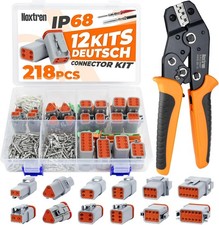 218PCS 12 Kits DT Deutsch Connector Kit with Ratcheting Wire Crimper, 2/3/4/6/8/