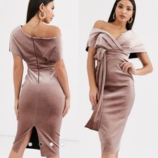 ASOS Design Tall Velvet Fallen Shoulder Elegant Glamour Midi Pencil Dress Sz 6
