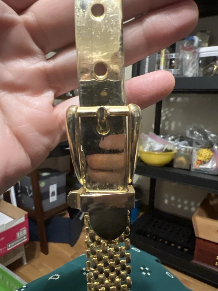 Hebilla de cinturón de malla vintage tono dorado ajustable 25”-36” disco glamour años 70-80 Foto 2 de 4