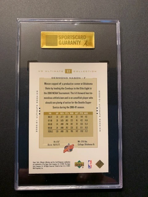2000-01 UD Ultimate Collection Desmond Mason Rookie 53/250 SGC 98 GEM 10 bailarines Foto 2 de 2
