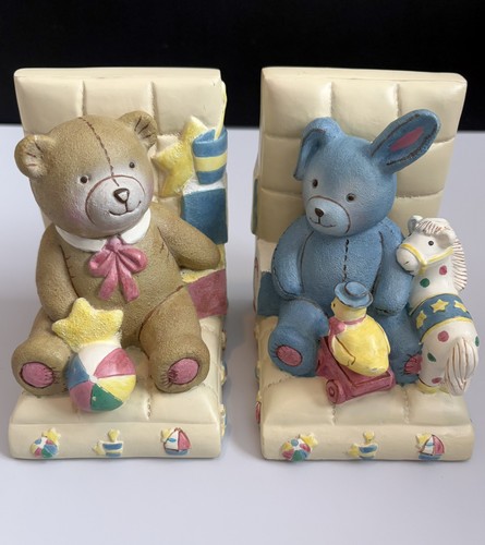 Set Of 2 Teddy Bear Duck Pony Sailboats ABC Kids Resin Bookends Vintage 1998 - Picture 1 of 24
