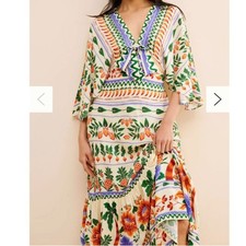 Farm Rio Floral V-Neck Kaftan Maxi Cut-Out Dress Boho Festive Style.Large