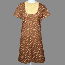 Vintage 1970s Handmade Brown Ditsy Floral Prairie Day Dress Small Folk Cottage