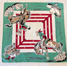 Vintage Red and Green Child's COWBOY Handkerchief, Christmas Colors, 13"