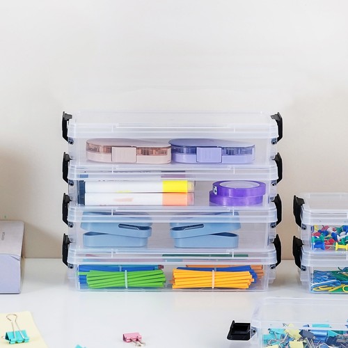 Citylife Plastic Pencil Box,Clear Pencil Case with Latching Lids,Stackable St... - Picture 4 of 6