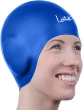 3D Swim Caps - Ear Protection Swimming Cap for Women & Adult, Bluebonnet Blue 