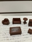 Very Well Made Mini Dollhouse Brown Furniture- Lamp,table,chair.dresser, couch.