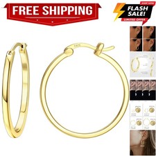 18K Gold Plated Hoop Earrings - 925 Sterling Silver Hoop Earrings Womens Hypo...