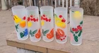 5 Frosted Fruit Tom Collins Tumblers Glasses / Barwar Vintage MCM