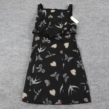 Maeve Dress Womens 0 Butterfly Heart Boat Neck Mini Black Belted Feminine Boho