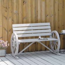 2 Seater Garden Bench Outdoor Armrest Chair w/ Wooden Cart Wagon Wheel
