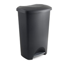 Image of Plastic Kitchen Utility Pedal Bin Black Silver 50 Litre