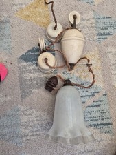 Vintage Rise And Fall Ceiling Light Mechanism, Glass Shade