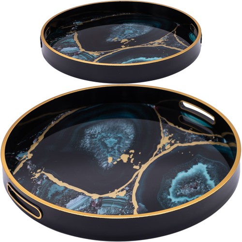 Rundes schwarzes Tablett aus Achat - Couchtisch Wohndeko - Bild 2 von 6