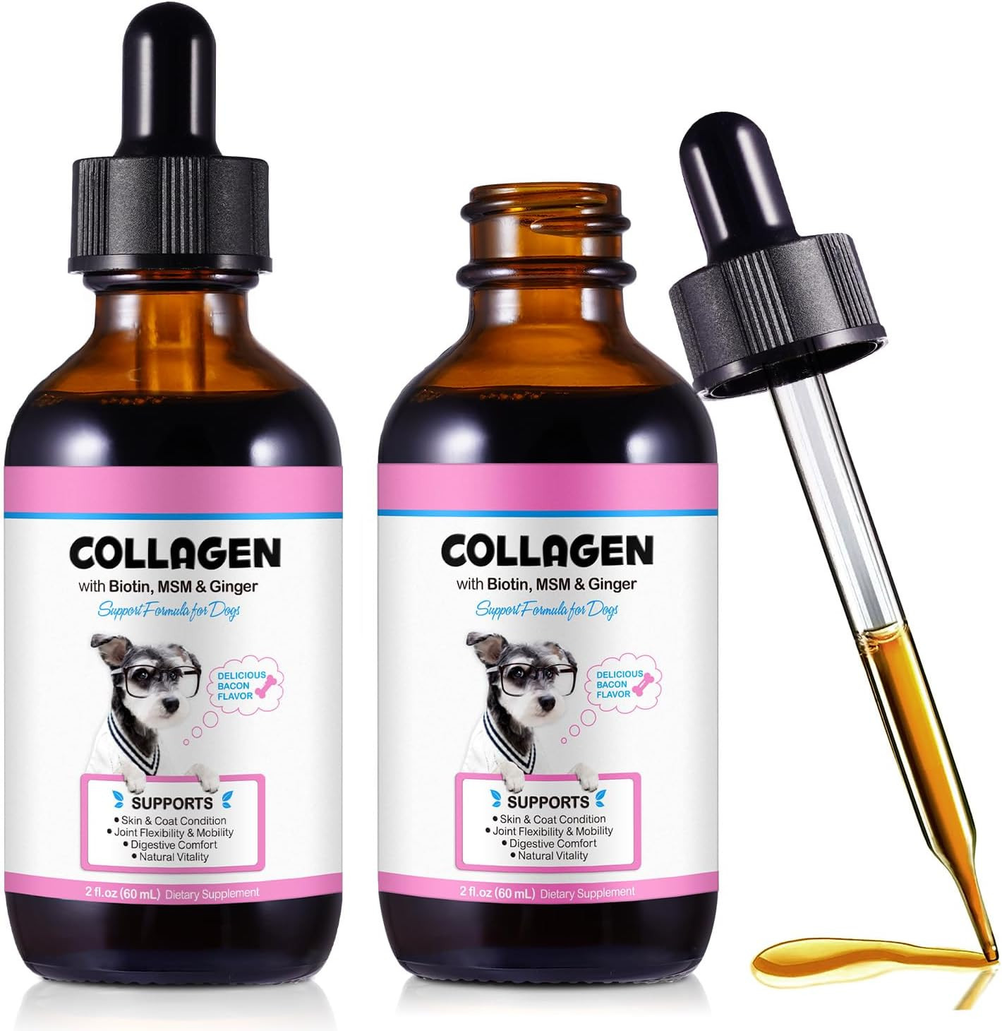 2Pack Collagen for Dogs 60ml,Liquid Dog Collagen Drops with Biotin, MSM-Supports