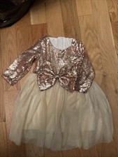 Size Small 6-12 mth Flower Girl Dress Rose Gold Sequins Lined Long Sleeve