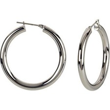 Stainless Steel Silver 40mm Round Hoop Earrings 5mm thick