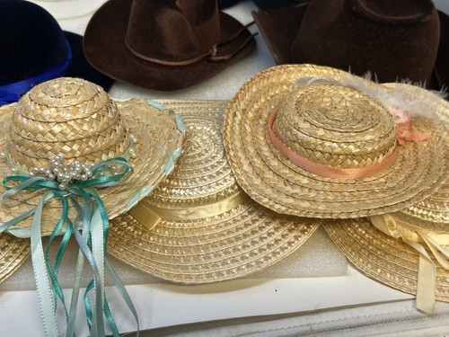 Western & Garden Doll Hat Lot – Felt Straw Ribbon-Trimmed Styles Cloche - Bild 6 von 13