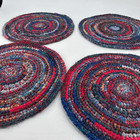 Handmade Braided Chair Pads set of 4 Red/Blue Table Linen Placemat Round 16”