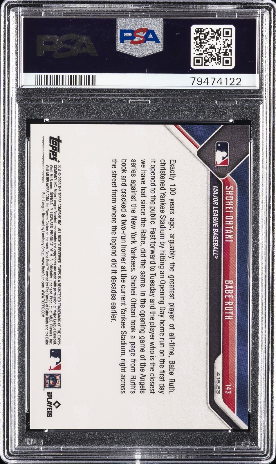 2023 TOPPS NOW #143 BABE RUTH/SHOHEI OHTANI PSA 10 view 2
