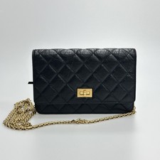 Chanel Black Gold 2.55 WOC Quilted Calfskin Chain Wallet Crossbody Bag