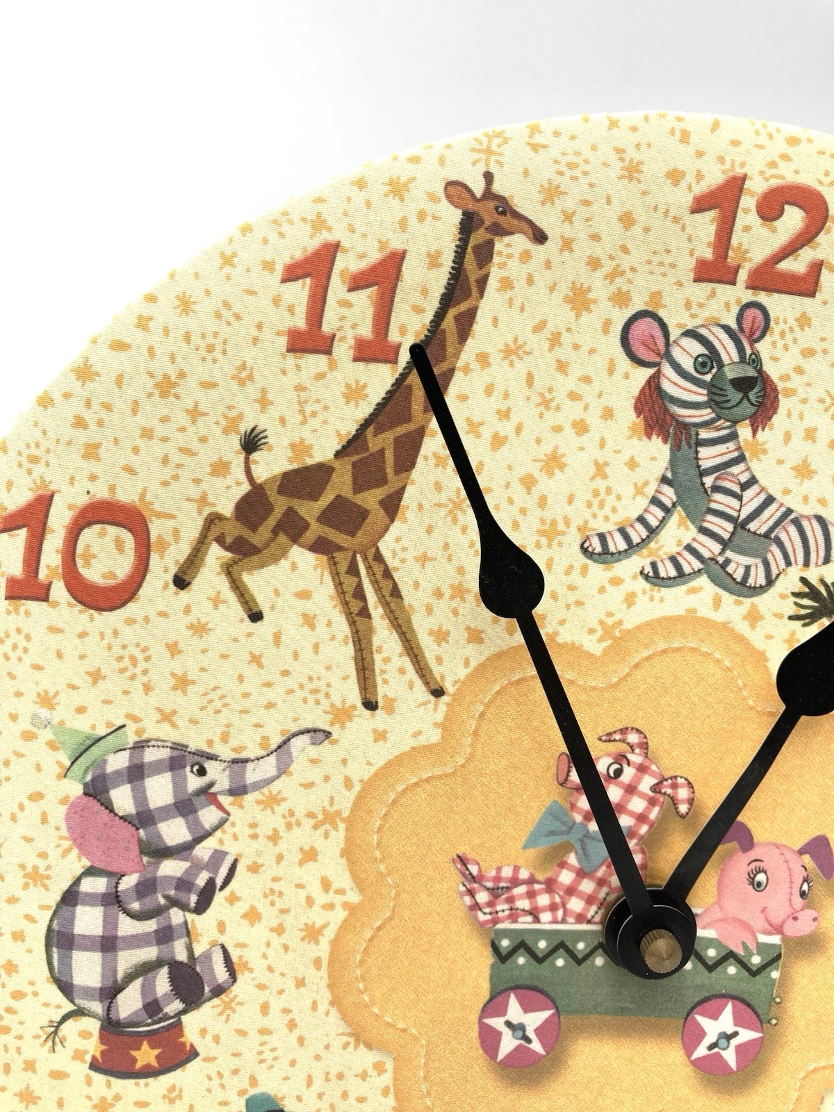 Dolce Mia Nursery Clock Circus Animals Fabric Handmade Vtg Berkeley CA 10” Works