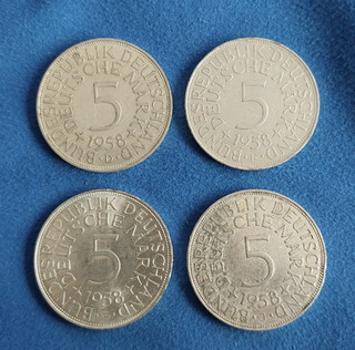 BRD Kurs /Umlaufmünzen 4x 5 DM 1958 DFGJ Silberadler Ag625 ss (2)