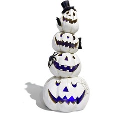 Charming 9.5  Resin Stacked Pumpkin Jack-o'-lantern - Lights Up for Halloween