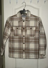 Gap Kids Collared Shacket Boys Size M Neutral Plaid Lined Thick Shirt Jacket