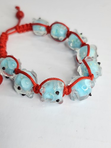 Lot 3 Adjustable Bracelets Glass Pig Beads Aqua Beaded Anchor Cord Jewelry - Picture 3 of 7