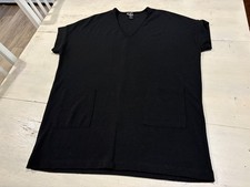 Clara Sun Woo Shirt Womens XS Black Short Sleeve V Neck 2 Pocket Tunic Made USA