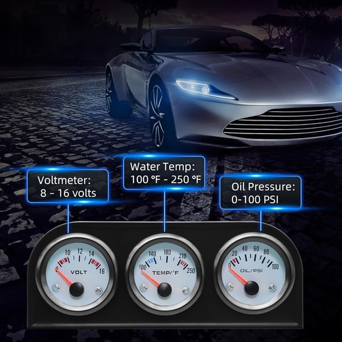 52mm 3-in-1 Dreifach Manometer Set: Öldruck, Wassertemperatur & Voltmeter für 12V Autos - Bild 5 von 8