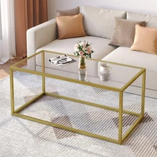 Gold Coffee Table,Glass Rectangular Center Tables,Simple Minimalist Table wit...
