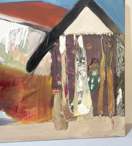 Richard Silva Abstract Oil Painting Collage Fresno California Art 3 Houses - Picture 3 of 5