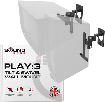 Play 3 Wall Mount Black Pair, Compatible with Sonos Play:3 Only, Twin Pack, Adju