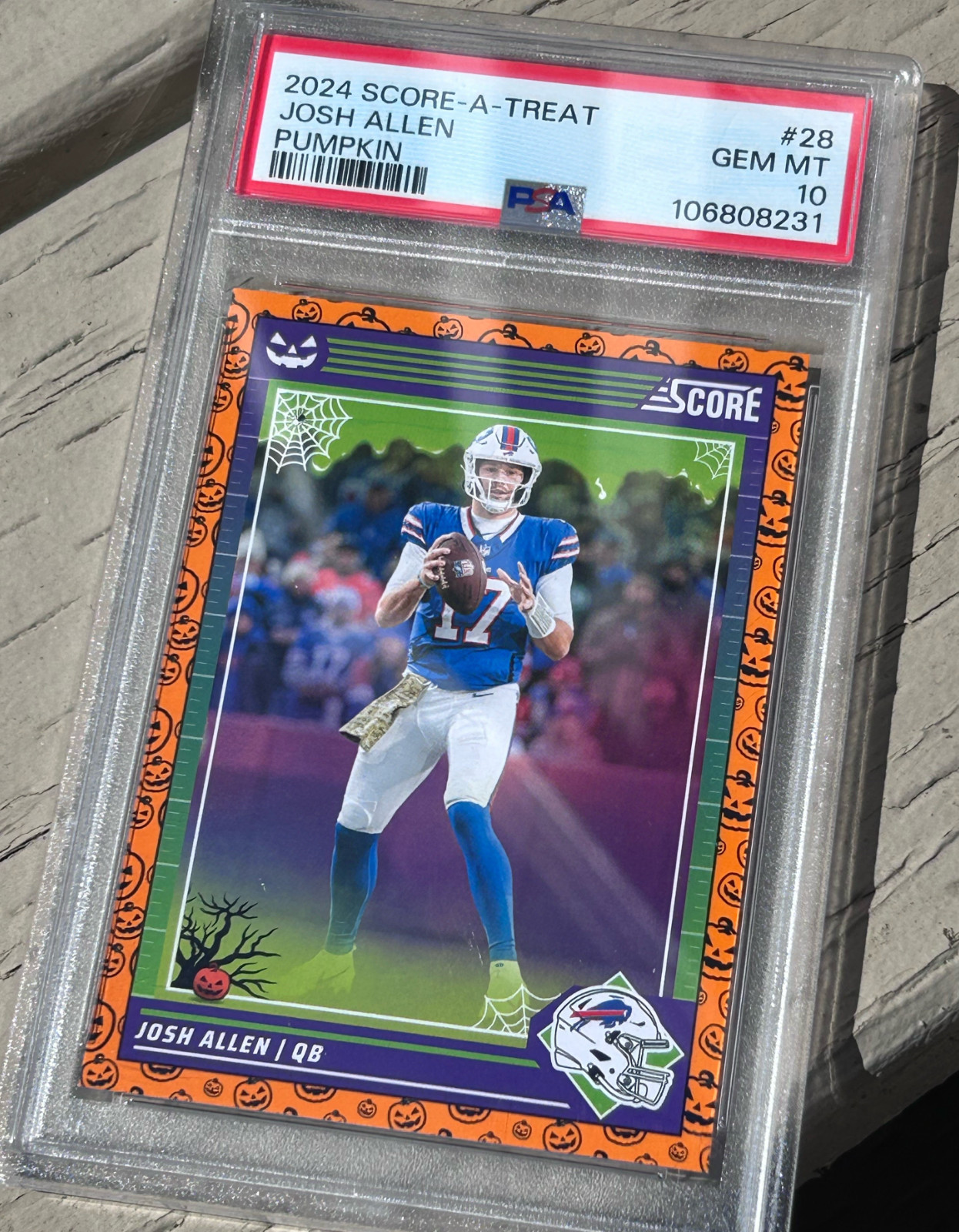 psa 10 | 2024 score-a-treat josh allen pumpkin #28 bills | population 2 | psa 10 view 1