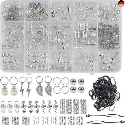 MAXMOC 217 Stück Haarschmuck Silber, Wikinger Dreadlocks Schmuck, Nordische