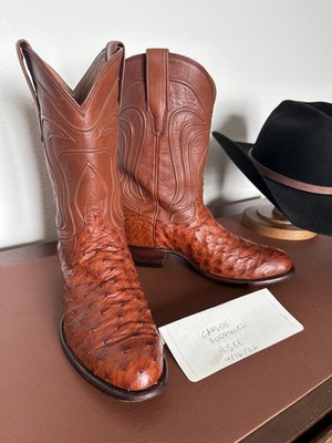 Tecovas Wyatt Ostrich Boots 9.5EE Wide Full Quill Exotic Cowboy Western Brown