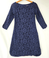 Vince Camuto Navy Lace Overlay Shift Dress 3/4 Sleeve Size 2 Cotton Blend