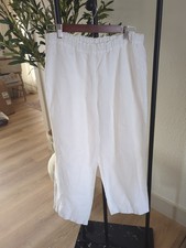 Eileen Fisher Pants Womens White Heavy Organic Linen Side Zip Elastic Waist Med