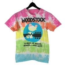 Mens Y2K Liquid Blue Woodstock 3 Days Of Peace Tie Dye Shirt Size S