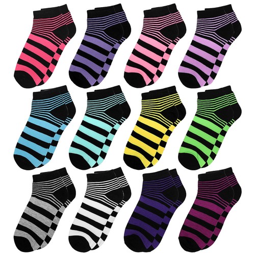 12 Pairs Assorted Color Women Ankle Socks - Picture 13 of 31