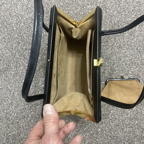 Vintage Elbief klassische gerahmte schwarze Lederhandtasche sehr guter Zustand + Geldbeutel - Bild 4 von 18