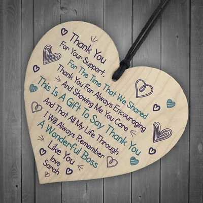 Thank You Gift For Boss Wood Heart Personalised Colleague Poem Gift Keepake
